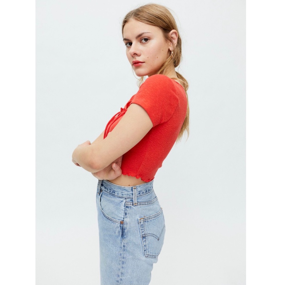 BDG Abby Lace Up Cropped Tee - Picture 4 of 4